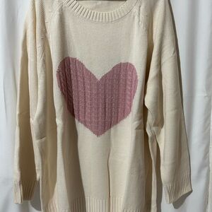 BloomChic Cream Sweater with Pink Heart